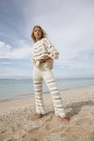 women's cream cotton knit pant and top