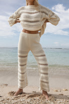 women's cream cotton knit pant 