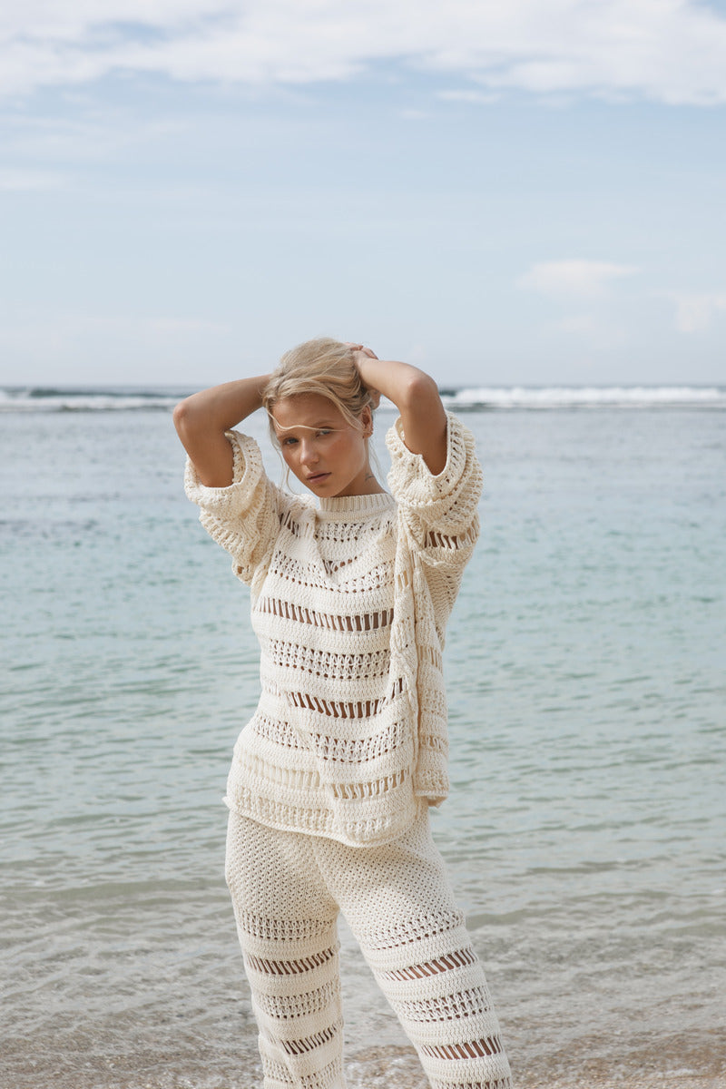 Women's cream cotton knit set 