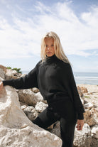 Women's black merino wool blend knit jumper 