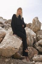 Women's black merino wool blend knit pant