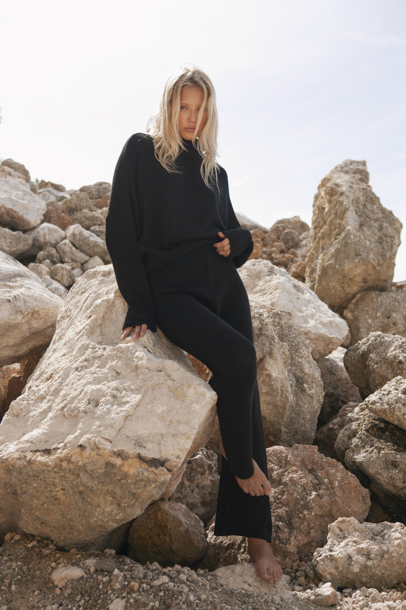 Women's black merino wool blend knit jumper 