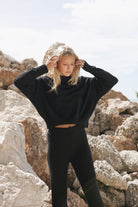 Women's black merino wool blend knit jumper 