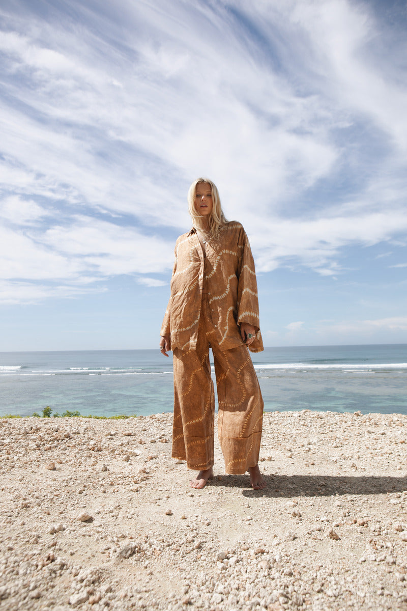 Women's linen tan tie-dye set