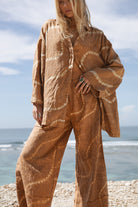 Women's linen tan tie-dye shirt   