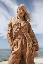 Women's linen tan tie-dye shirt   