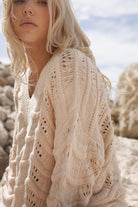 Womens beige Merino wool blend knit jumper close up