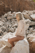 Womens beige Merino wool blend knit jumper side view