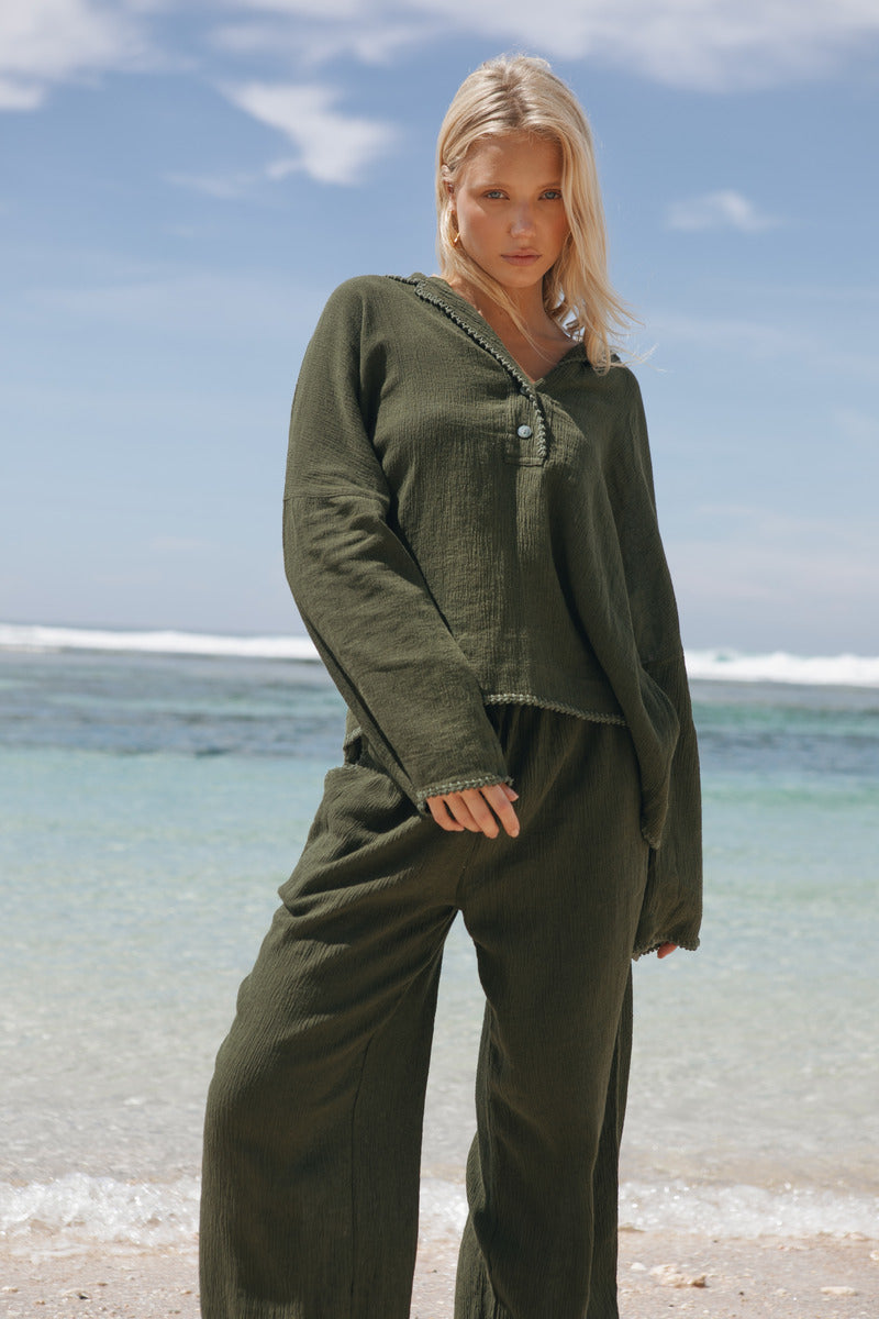 womens olive cotton top 
