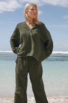 womens olive cotton top front view