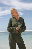 womens olive cotton top front view