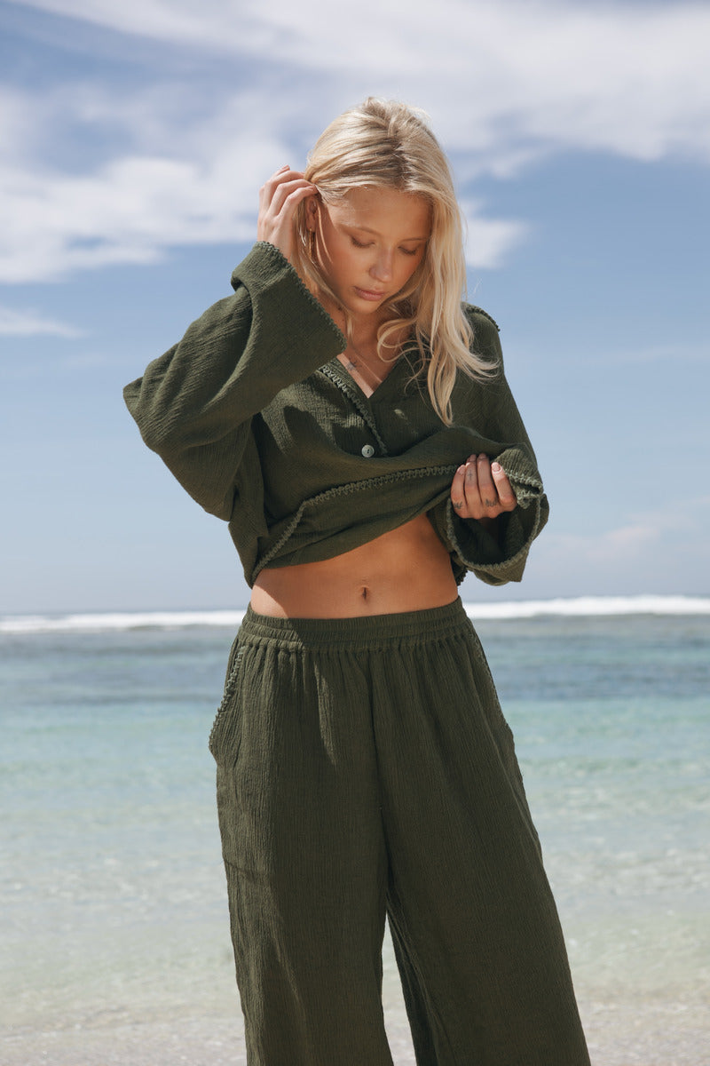 Women's olive cotton pant 