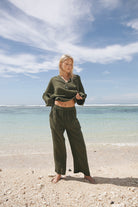 Women's olive cotton pant and top set