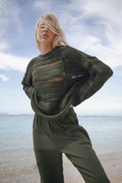 Womens olive cotton knit jumper 