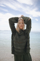 Womens olive cotton knit jumper front view