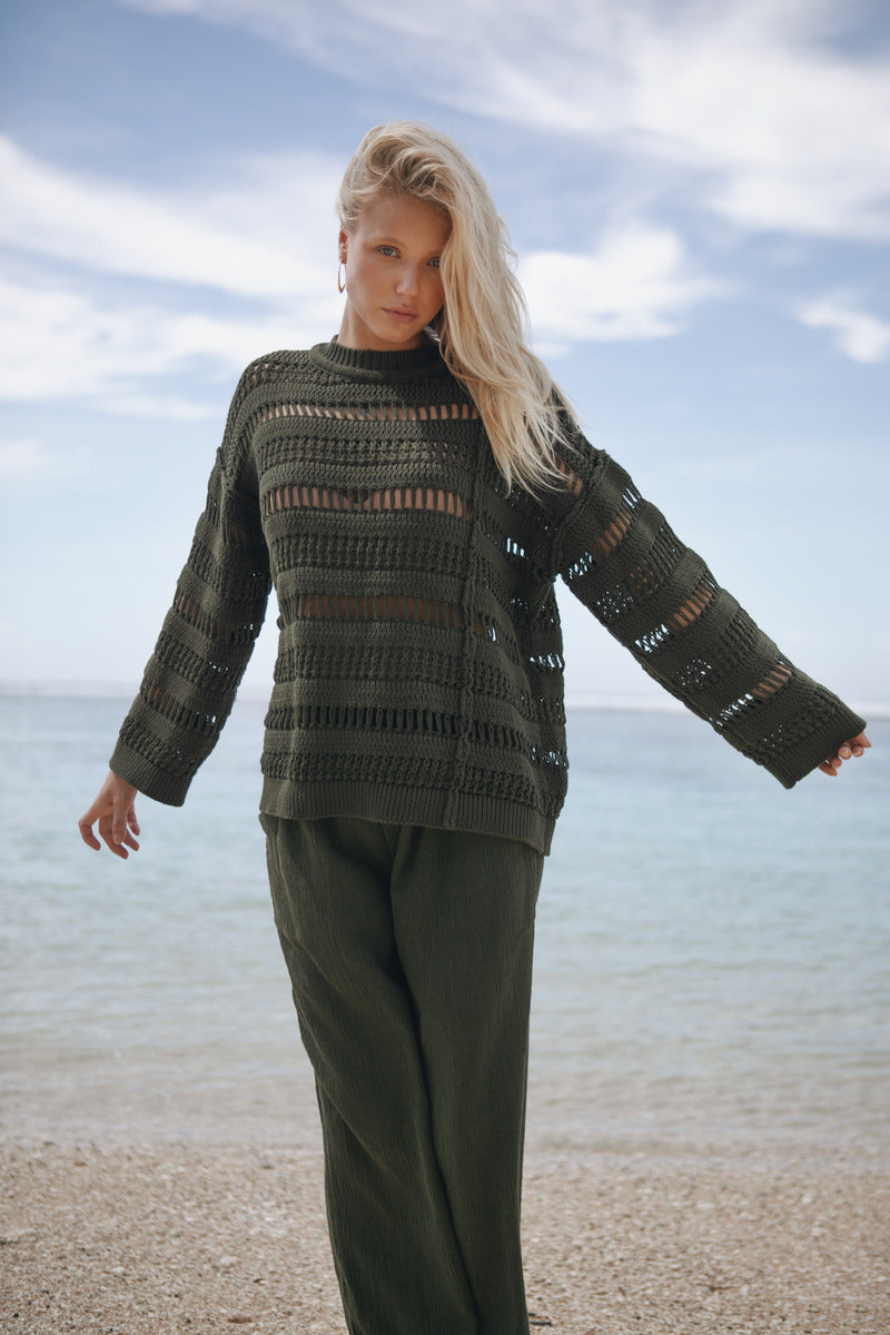 Womens olive cotton knit jumper 