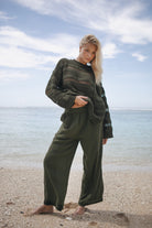 Women's olive cotton pant with knit jumper
