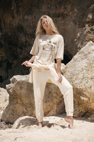 women's cotton hemp tee with terry track pants