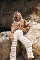 women's cream cotton knit pant 