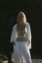 womens cotton tie dye taupe bodysuit front view