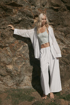womens white cotton palazzo pant with tie dye bralette front view