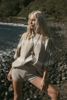 womens brown cotton knit short front view 