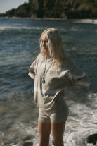 womens brown cotton knit short front view 