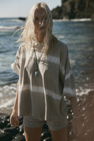 womens cotton taupe hemp tie dye tee front view