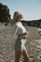 womens brown cotton knit short side view 