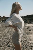 womens cotton cream top with knit short  side view