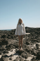 womens cotton cream jumpsuit with contrast stitch long view