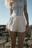 womens cotton cream contrast stitch short front view