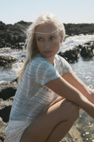 womens cotton spandex tie dye baby blue bodysuit