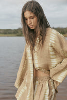 womens cotton taupe tie dye short front view