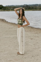 womens cotton spandex olive bralette with crochet pant