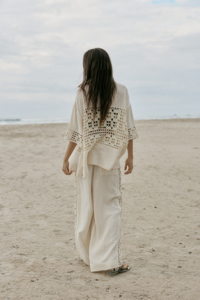 womens cream cotton  crochet set back view