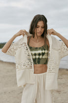 womens cotton spandex olive bralette with cotton crochet set