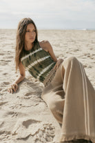 womens taupe cotton waffle pant with side stripe 