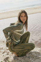 womens cotton olive tie dye pant and top side view