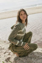 womens olive cotton tie dye long sleeve top front view