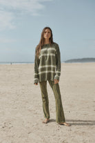womens olive cotton tie dye long sleeve top and pant