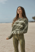 womens olive cotton tie dye long sleeve top front view