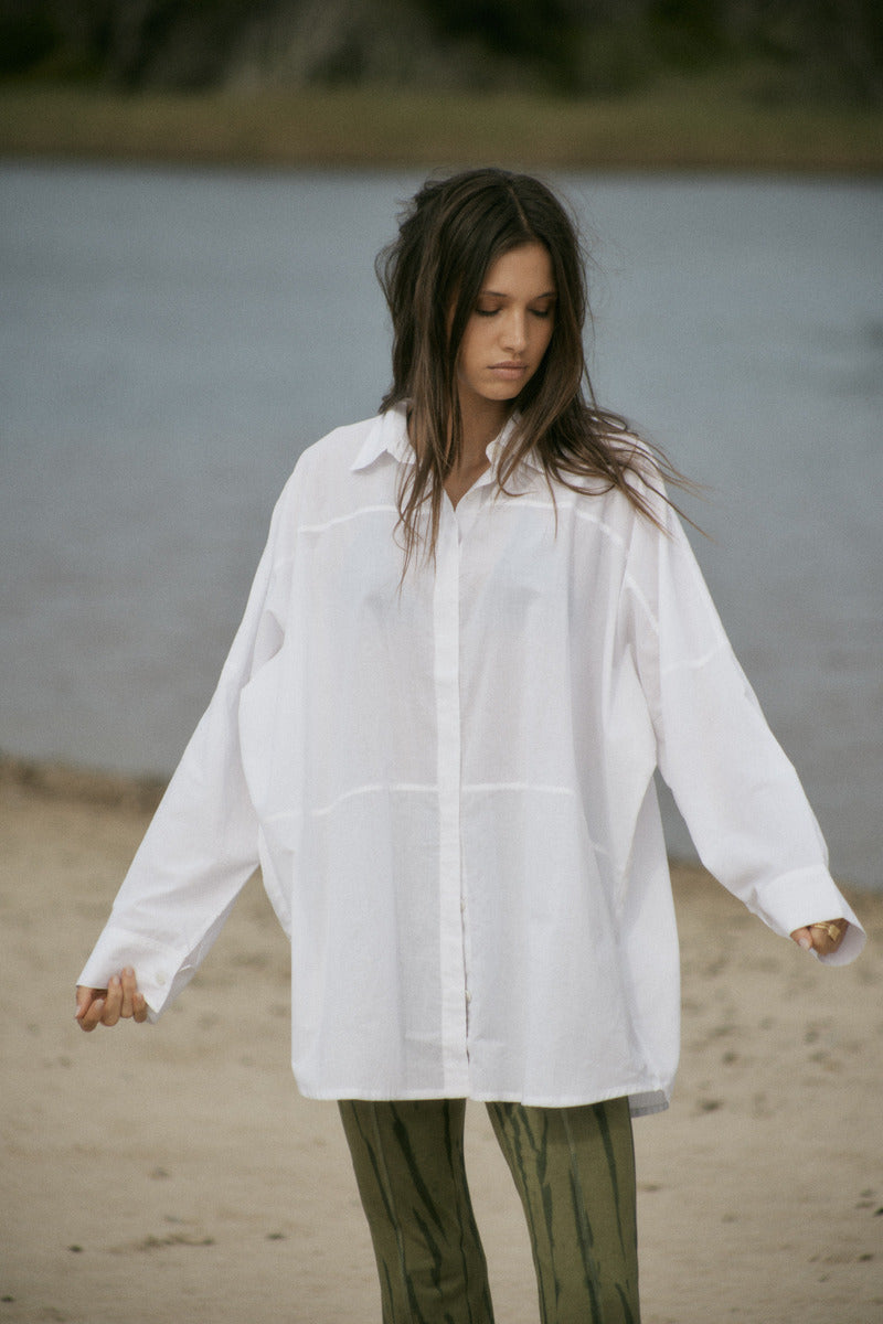 womens white cotton voile shirt front view