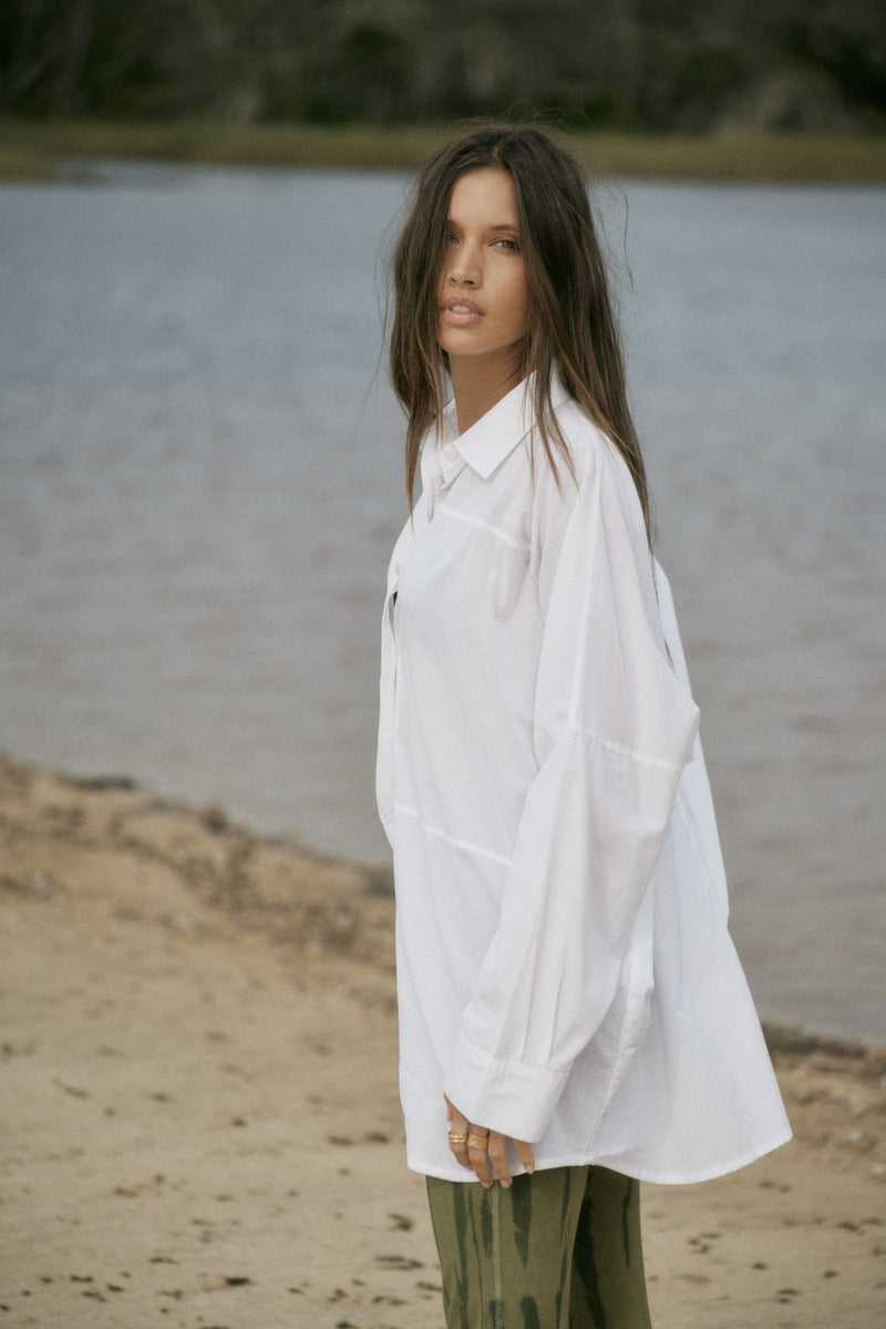 womens white cotton voile shirt side view