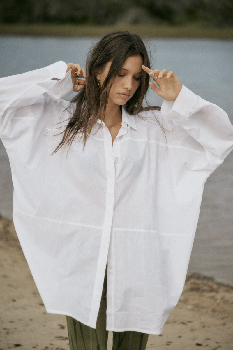 womens white cotton voile shirt front view