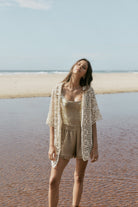 womens cotton waffle short with side stripe side view