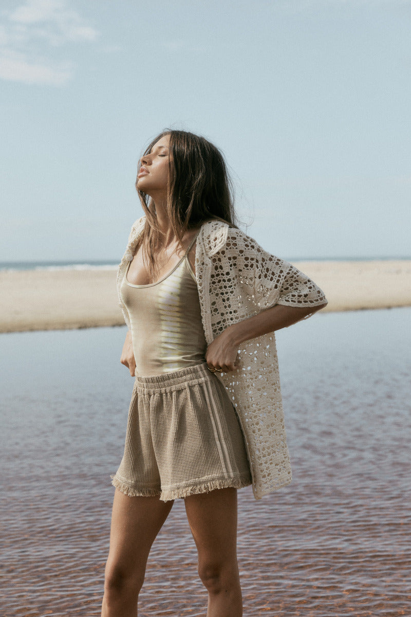 womens cream cotton crochet shirt side view