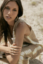 womens taupe cotton tie dye set front view