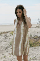 Cotton taupe tie dye mini dress front view