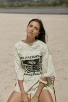 Cotton tie dye tee with artist print front view